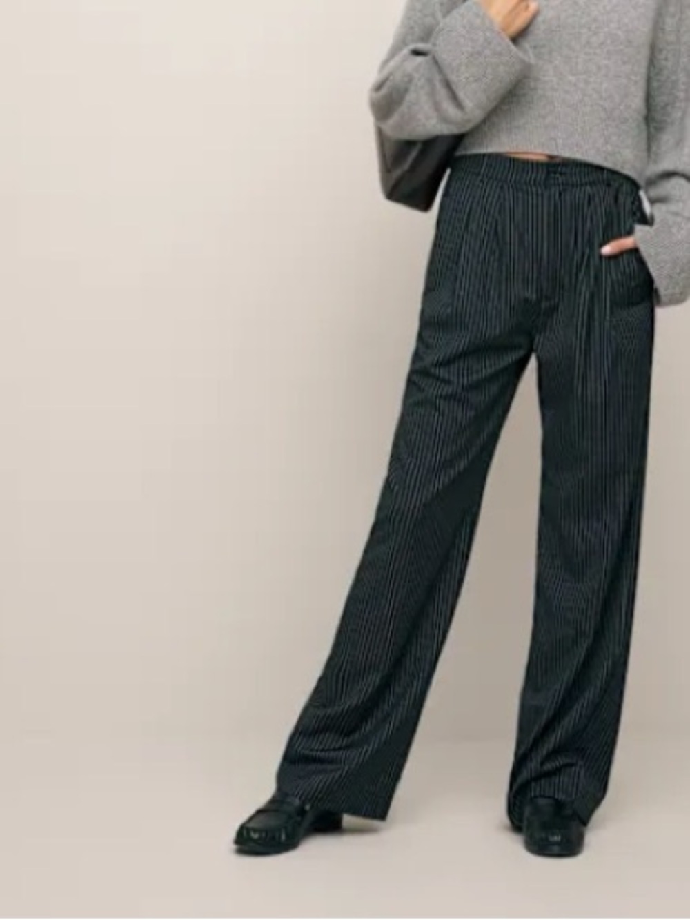 Reformation Mason pant in Black and White Stripe - size 10